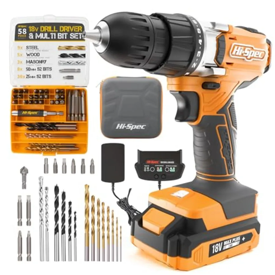 

Беспроводная электрическая дрель 18В с аккумулятором и зарядным устройством, в комплекте набор насадок для дерева, стали и бетона