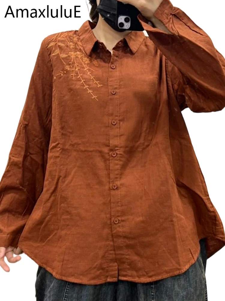 

Amax LuluE Spring Classic Elegant Floral Tops Womens 2026 Fashion Causal Cotton Linen Blouses Ladies Korean Vintage Loose Shirts