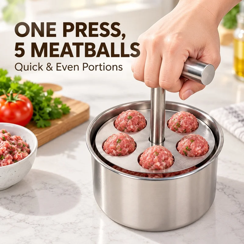 Stainless Steel Hand Press Meatball Maker Household Kitchen Gadget Manual Meat Ball Mold DIY Cooking Tool for Meatballs Fishball
