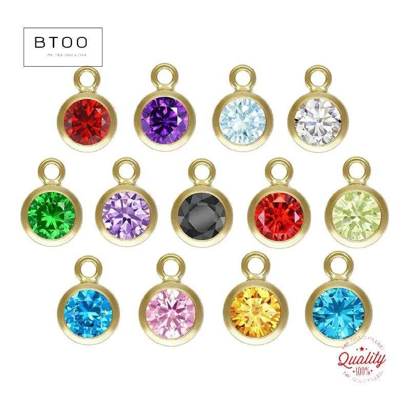 

3mm Cz Stone Bezel Drop Birthstone Charms For Nekclace Bracelet Components Connector 14K Gold Filled DIY Jewelry Findings
