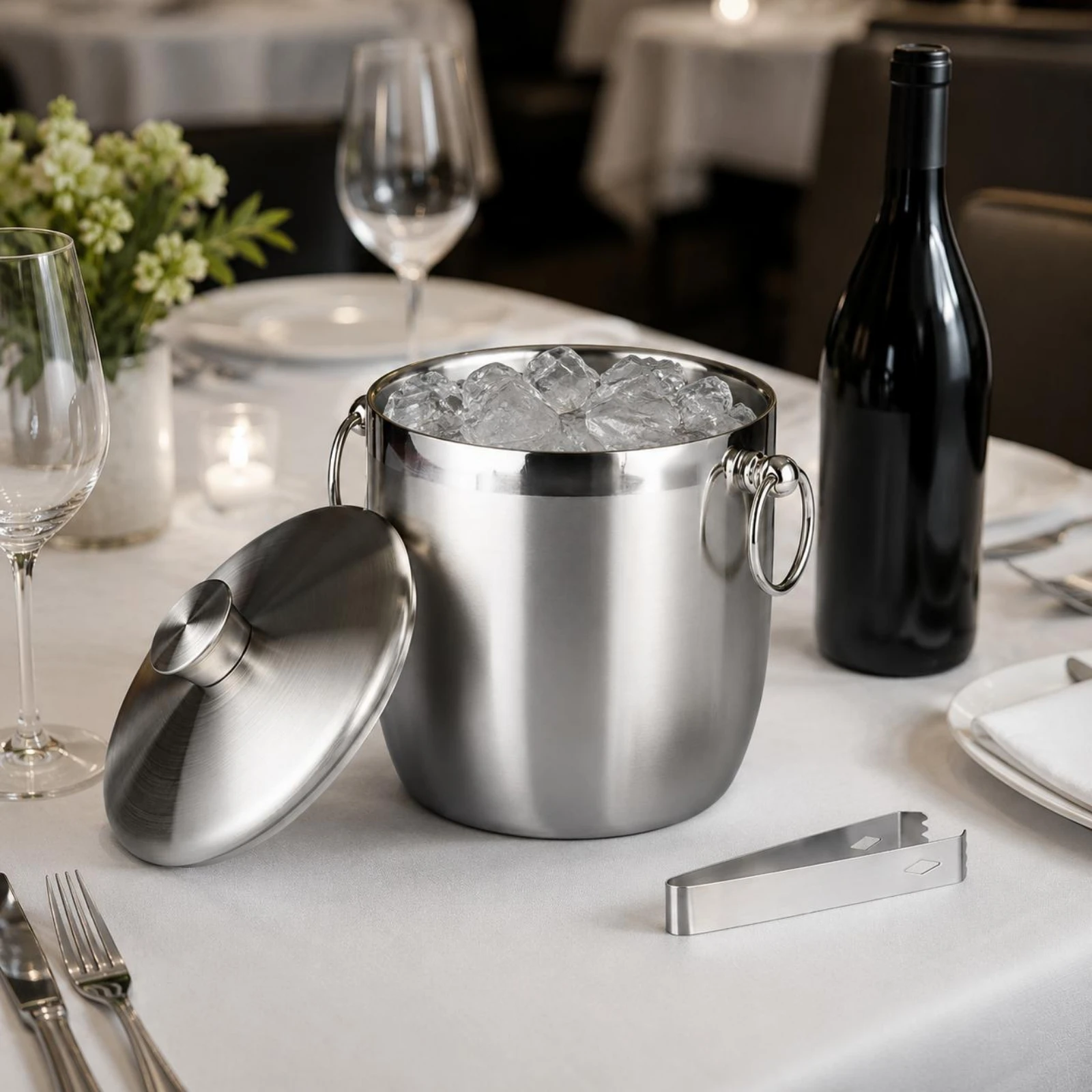 Stainless Steel Ice Container Loop Handles Insulated Ice Container Beverage Container Easy to Clean Food-Grade