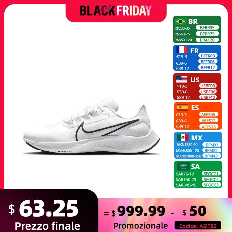 Nike  Air Zoom Pegasus 38 low Man and Weman sneakers Cushioning Sneakers Lightweight and breathable Running Shoes White