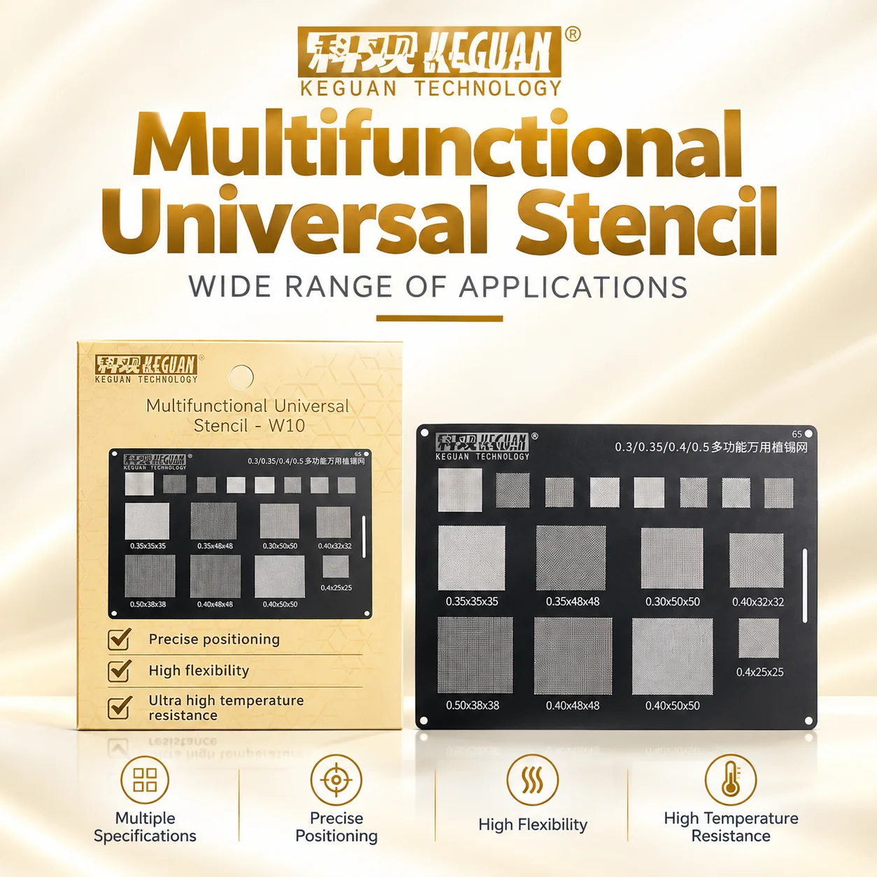 KEGUAN W10 All-in-One BGA Stencil - Multiple Sizes Fine Mesh Flexible & Durable Ideal for Quick and Precise Chip Reballing Work