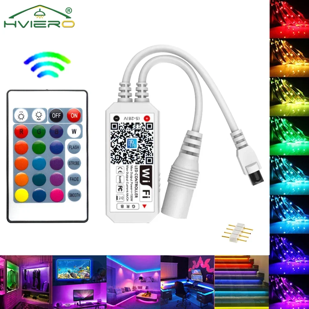 

24k WiFi Remote LED Strip Light Controller Remotely Sensor for Wall Lamp Wireless DC 12V RGB Lighting Butt Plug 4 Pins Connector