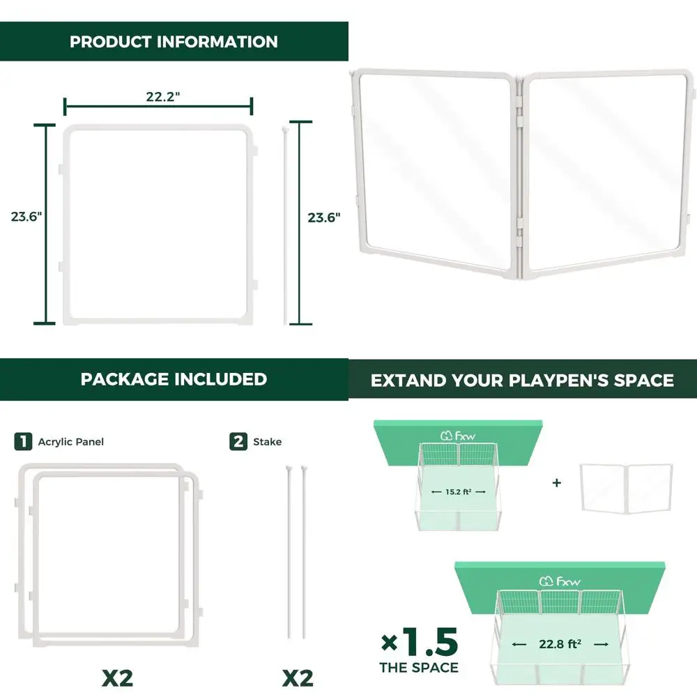 

Вольер для собак для дома из металла и акрила, прозрачный, усиленная конструкция, высота 24 дюйма, 2 акриловые панели для щенков и маленьких собак, белый