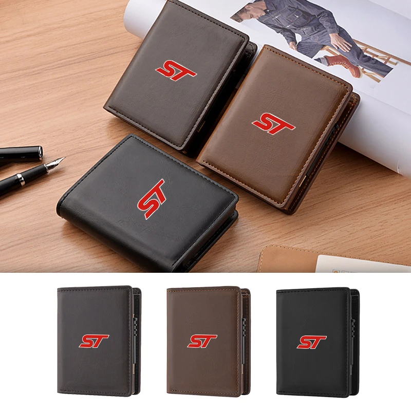Car Men's Wallet Leather Pop-Up Card Holder Coin Purse Accessories For Ford ST Line Racing RS S Kuga Fiesta Fusion Mondeo Edge F