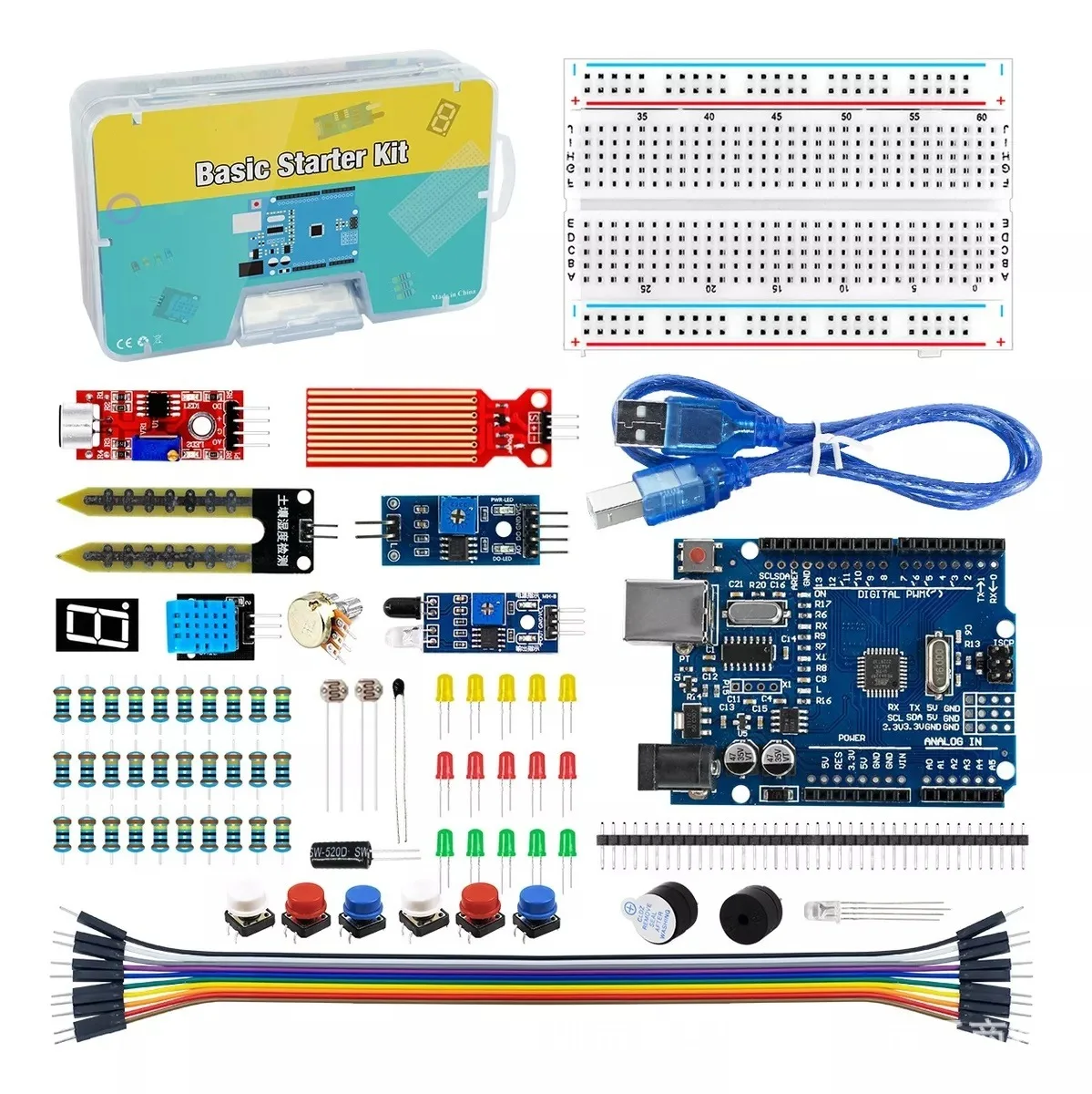Maker Kit for Uno R3, 400-piece Set, Includes Sensors, Obstacle Avoidance, and Bango with Lightweight Storage Case