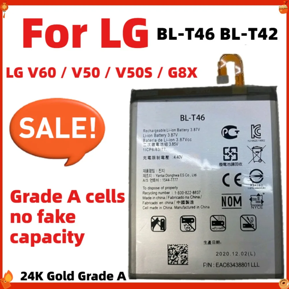 

5000mAh Replacement Battery for LG V60 ThinQ V50 V50S G8X BL-T46 BL-T46T BL-T42 24K Gold Grade A Cell Phone Battery Accessories