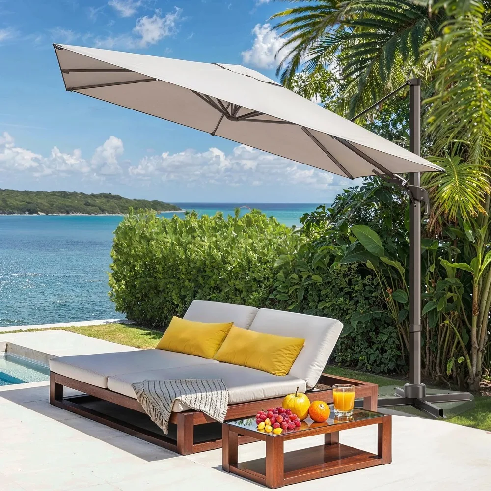 

10x10ft Outdoor Patio Umbrella, Large Square Cantilever Umbrella Aluminum Offset Umbrella with Swivel Handle Tilt