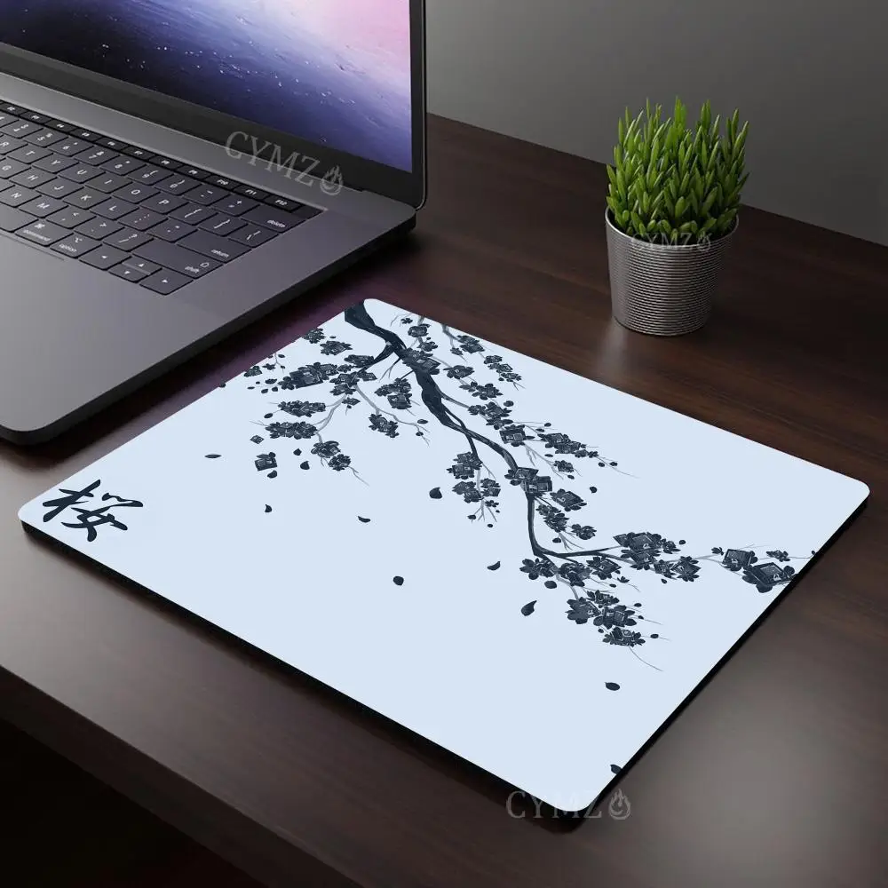 แผ่นรองเมาส์ลายดอกซากุระ ดีไซน์สวยงาม ขนาดเล็ก ขอบเย็บอย่างดี กันลื่น ทนทาน อุปกรณ์เสริมคอมพิวเตอร์ แผ่นรองสำหรับแล็ปท็อปและสำนักงาน