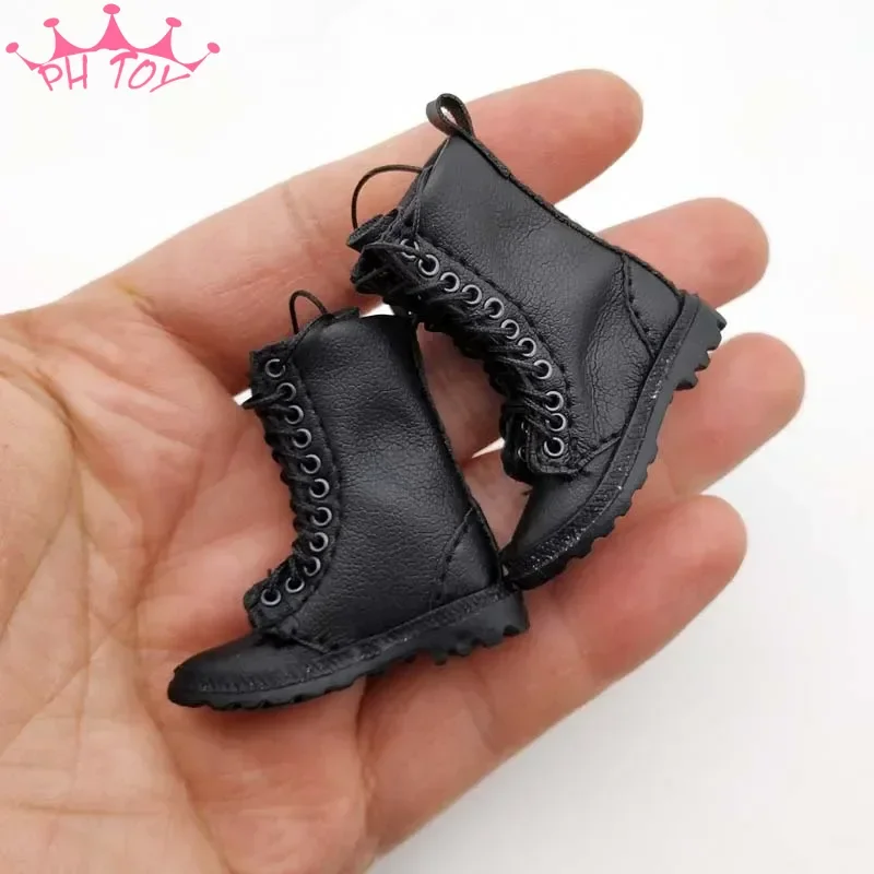 1/6 Scale Female Soldier Pu Leather Shoes Model Trendy Solid Boots Model for 12