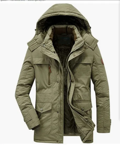 

New Winter Men's Parka with Fleece Lining, Mid-length Hooded Cotton Coat, Trendy Men's Casual Thick Oversized Coat