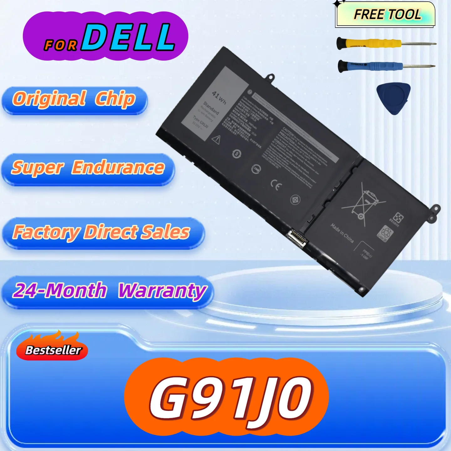 

G91J0 41 Втч аккумулятор для ноутбука DELL Latitude 3320 3420 3520 Inspiron 15 3515 3511 3520 5410 Бесплатный инструмент + гарантия 24 м