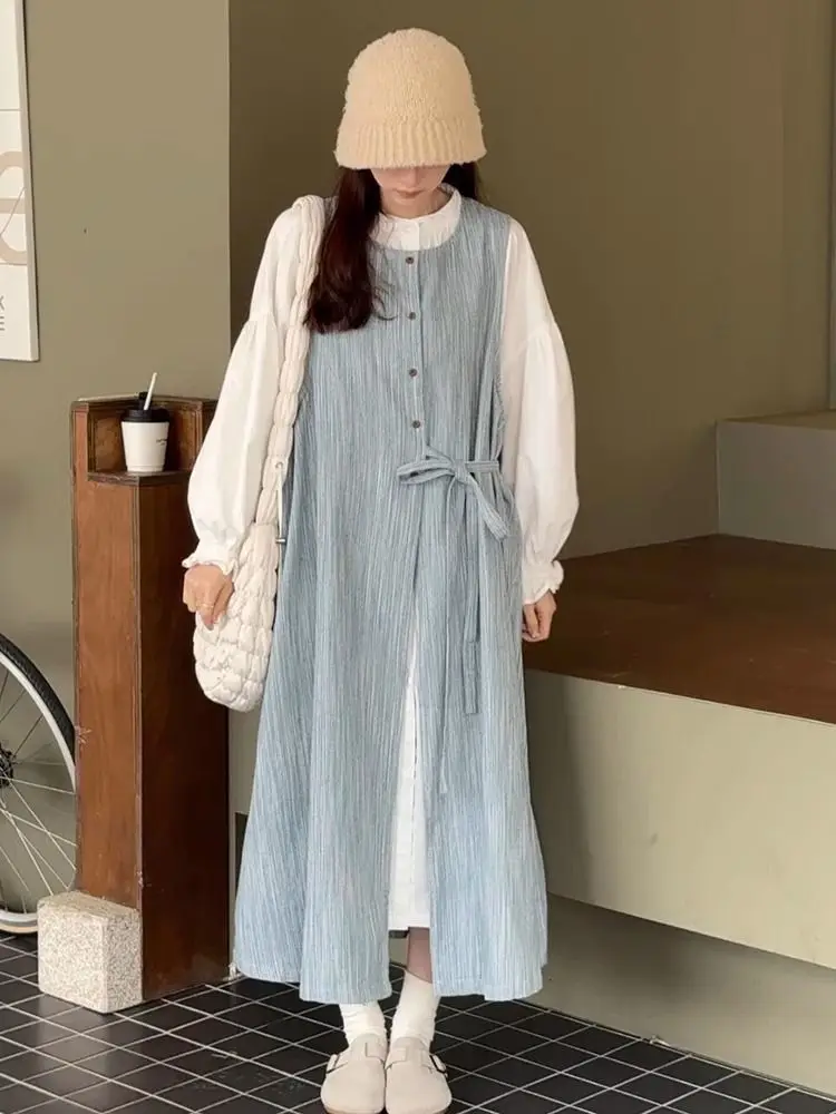 2024 Spring/Summer New Women's Dress Loose Commuter Leisure Vintage Lace Up Two Piece Dress Set