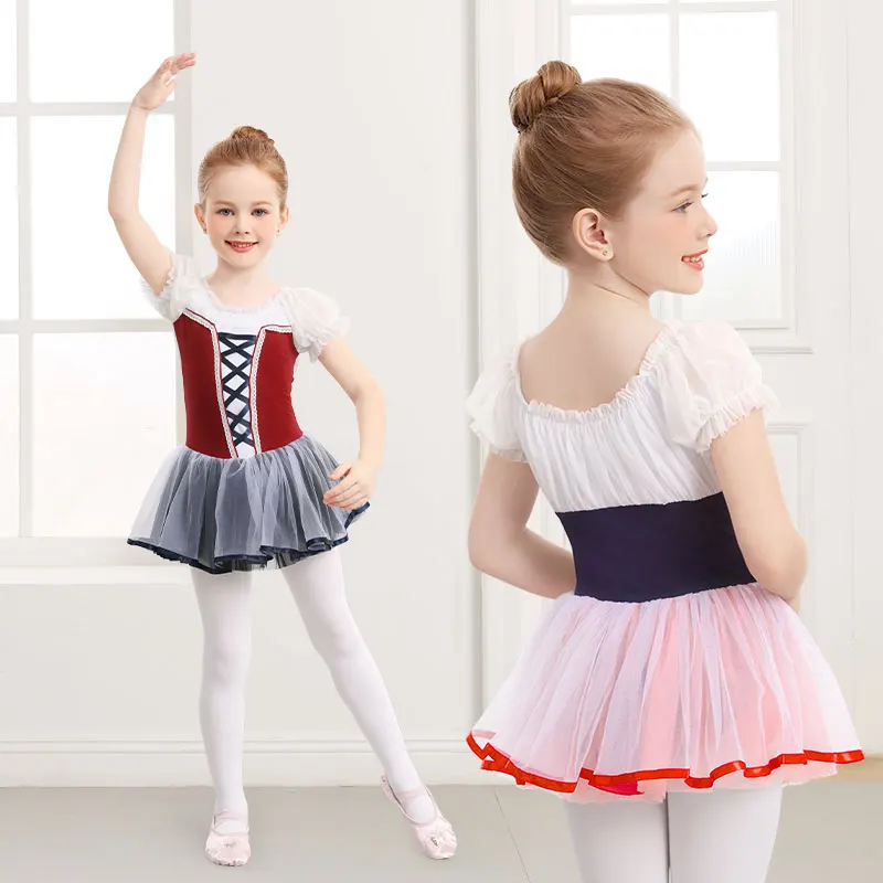 Girls Ballet Dress Puff Short Sleeve Ballet Tutu Dress Kids Ballet Leotard Dress Birthday Dress up Girls Dance Costume Dancewear