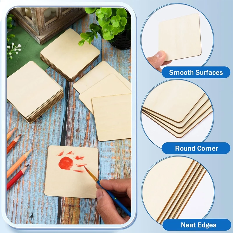 5pcs 12cm Unfinished Squares Blank Wooden Pieces Square Cutouts Slices for Painting Writing Carving DIY Arts Craft Project