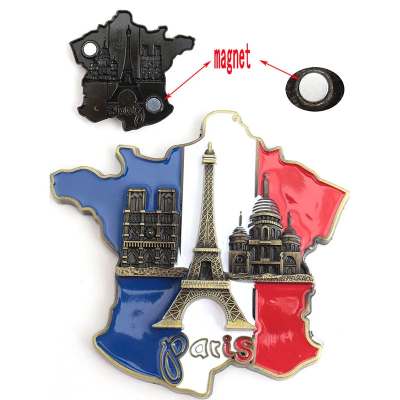 3D Metal Fridge Magnets Paris USA London Barcelona India Italy Israel Scenic Tourism Souvenir