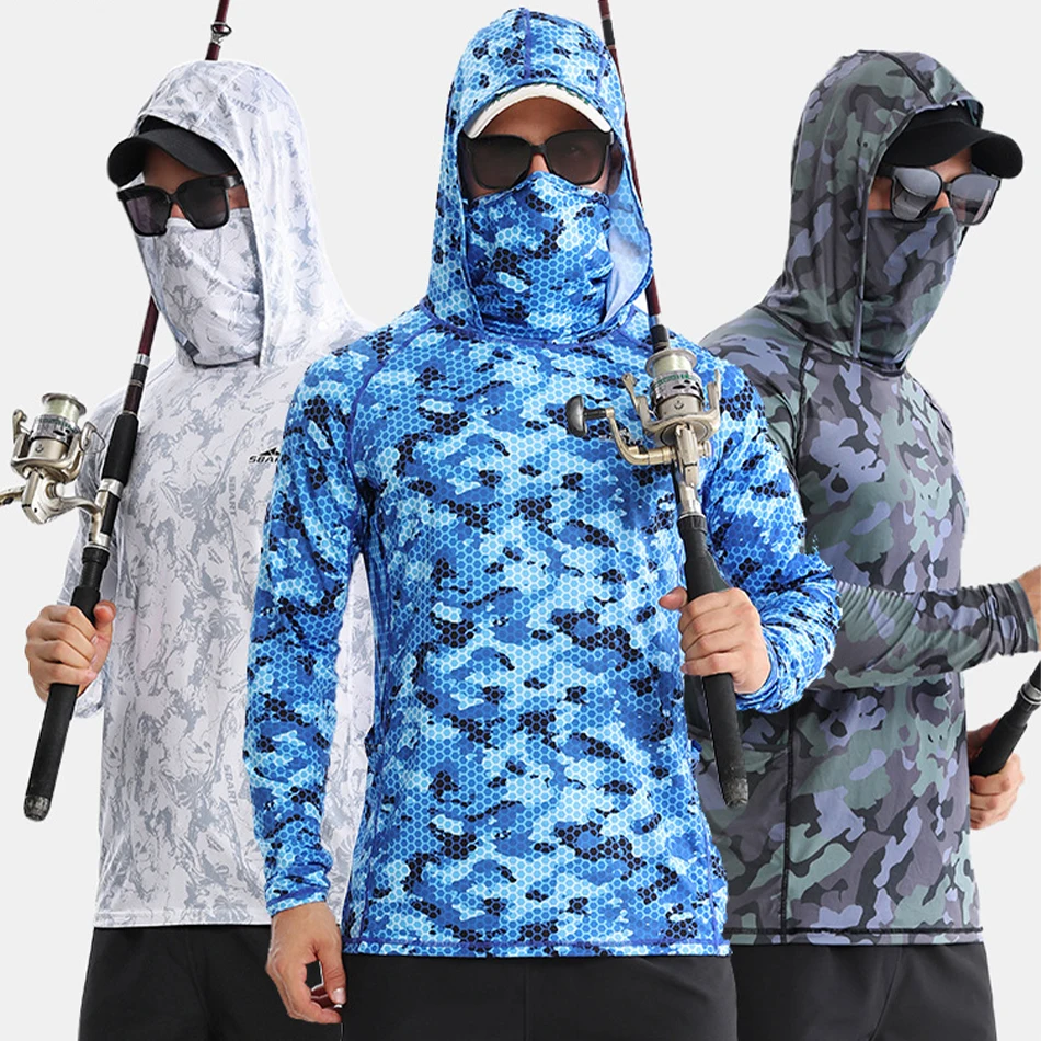 

Summer Fishing Clothing with Hood Sunscreen Ice Cool Fishing Shirt Face Mask UPF50+ Outdoor Quick Drying Breathable Fishing Wear