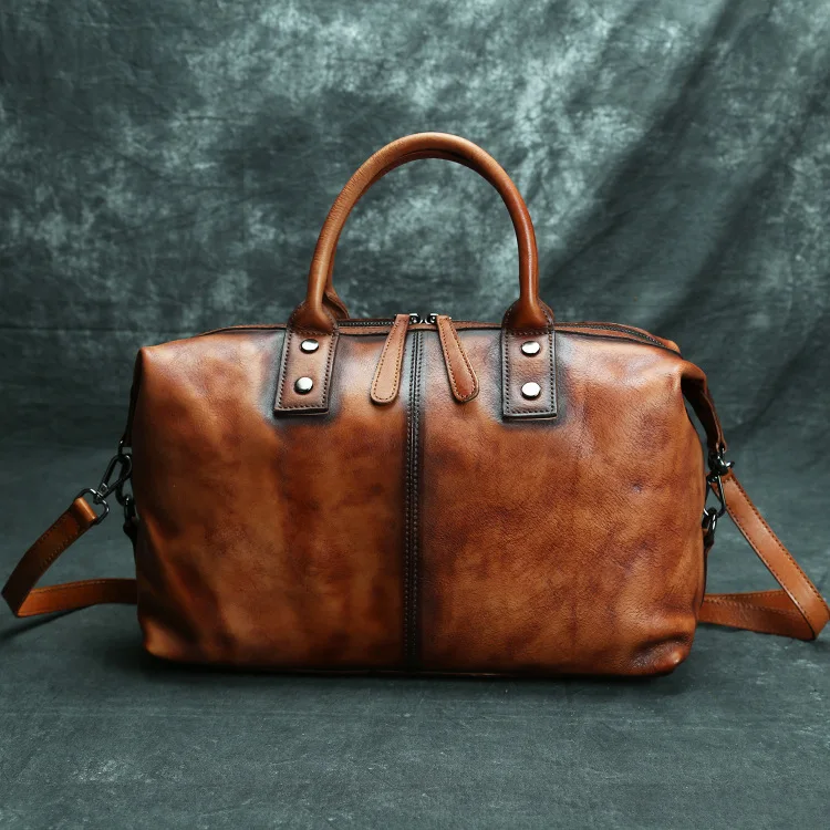 Retro Handcrafted Leather Shoulder Bag for Men Women Casual Travel Crossbody Bag Street Style Trend Handbag Pure Color