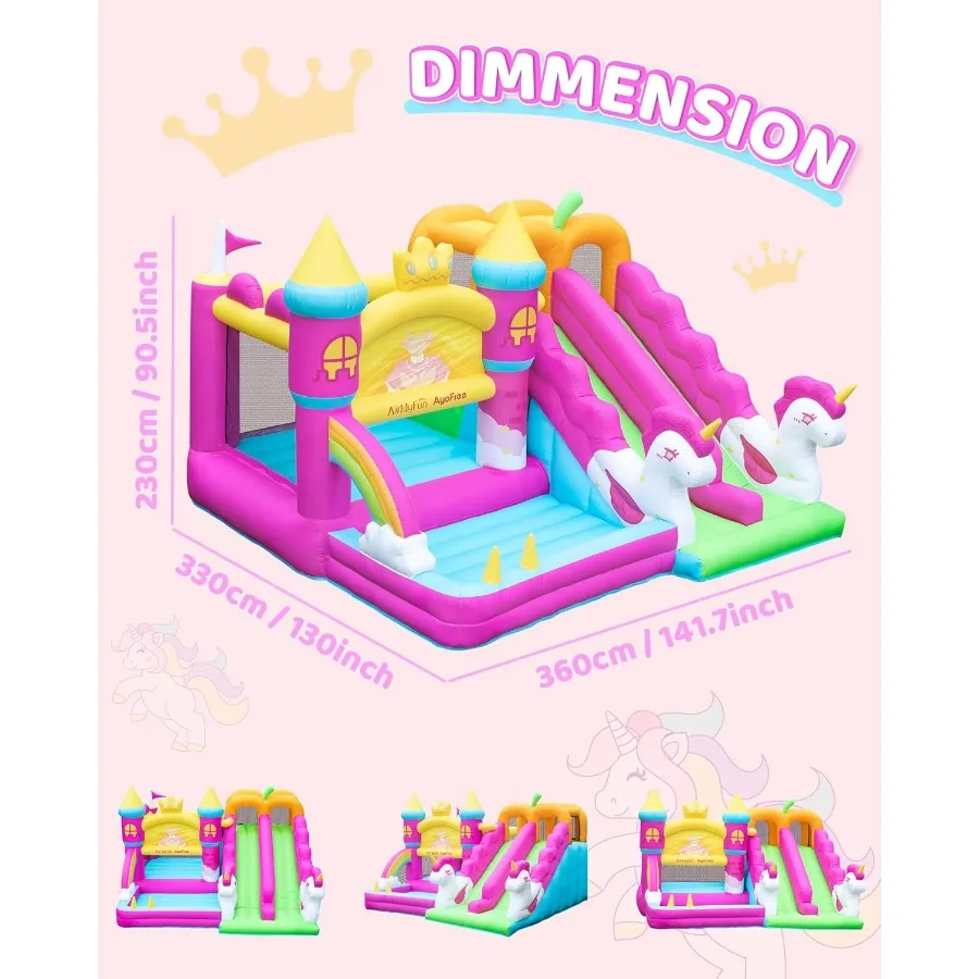 AirMyFun Надувной Bounce House Двойная горка Bounce House Розовый Крытый прыгающий замок для 3-8 6 в 1 Принцесса Bounce House с