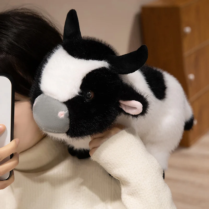Kawaii 30/40cm Real Life Cow Plush Toy Stuffed Animal Cattle Pillow Soft Plushie Doll for Kids Birthday Christmas Home Decor