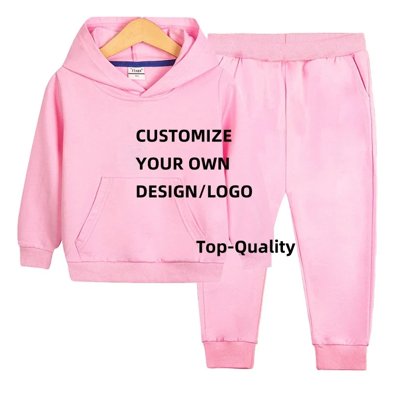 

Комплект из толстовки и брюк для мальчиков и девочек, весна-осень-зима, детский модный спортивный костюм свободного покроя, спортивный спортивный костюм из 2 предметов, пустой DIY, индивидуальный логотип