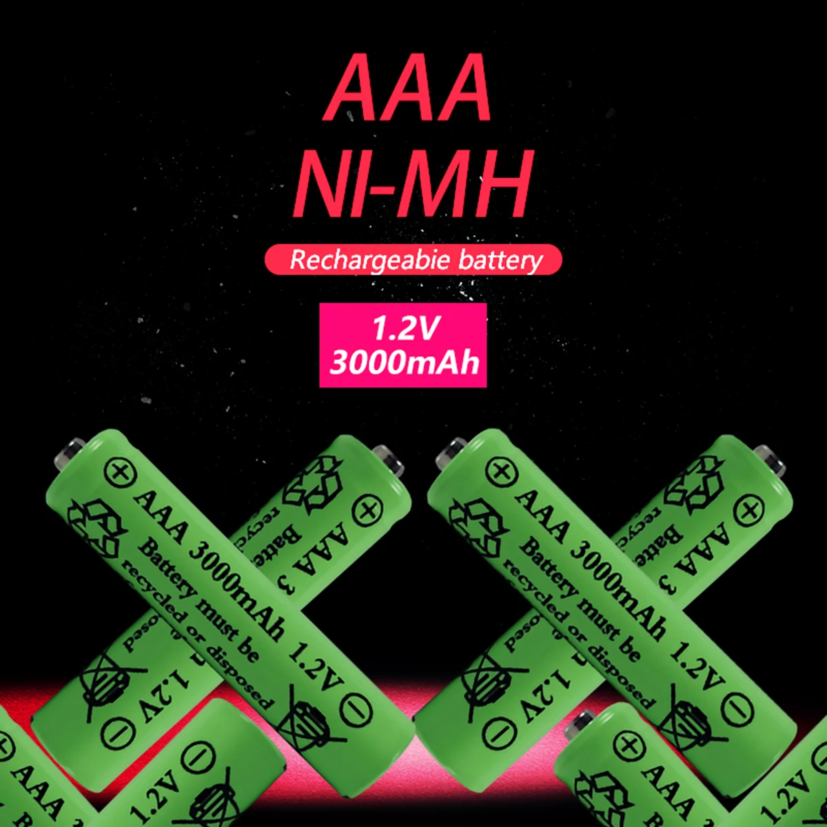 Piles de remplacement alcalines rechargeables Ni-MH AAA 1,2 V 3000 mAh - Pack polyvalent longue durée