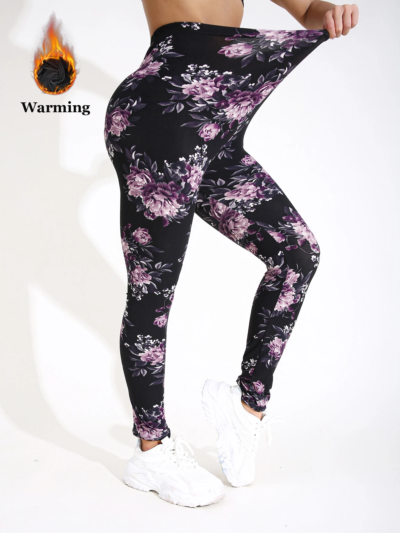 가을 겨울 1PACK 여성 보라색 벚꽃 두꺼운 벨벳 섹시한 꽉 레깅스 캐주얼 스포츠 우아한 피트니스 요가 바지