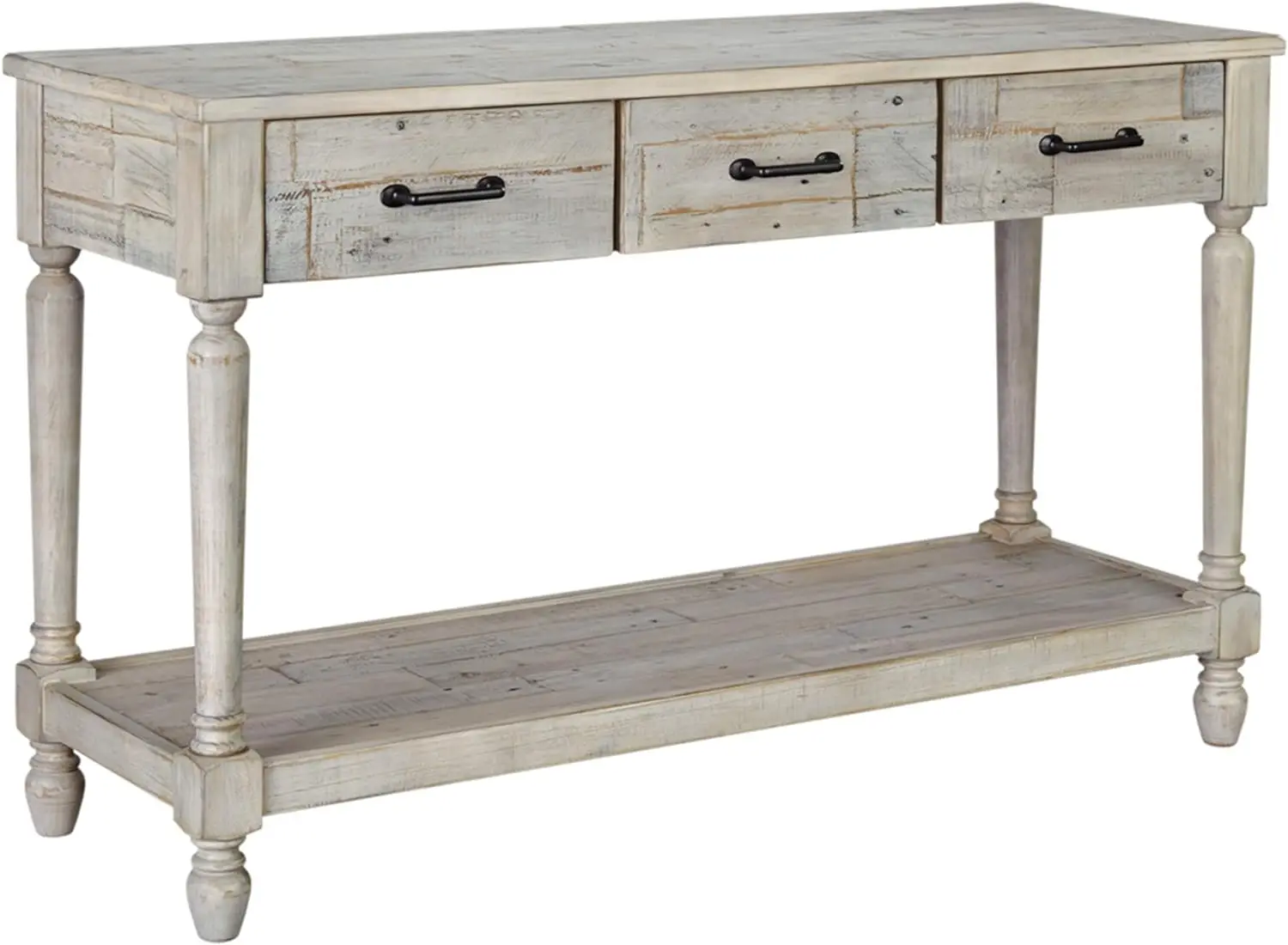 

XCYSignature Design by Ashley Shawnalore Farmhouse Solid Pine Wood Sofa Console Table, Whitewash