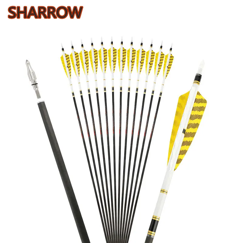 

6/12pcs Archery Pure Carbon Arrows 31inch Arrow Shaft Spine250-600 4inch Turkey Feathers Hunting Bow Target Accessories