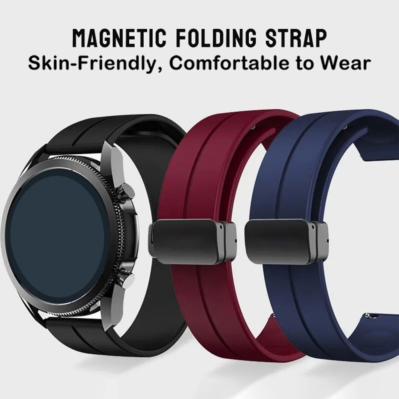 20mm 22mm Magnetic Folding Buckle Strap for Samsung Galaxy Watch 7/6/5 Band Replaceable Bracelet for Xiaomi Amazfit Huawei Watch