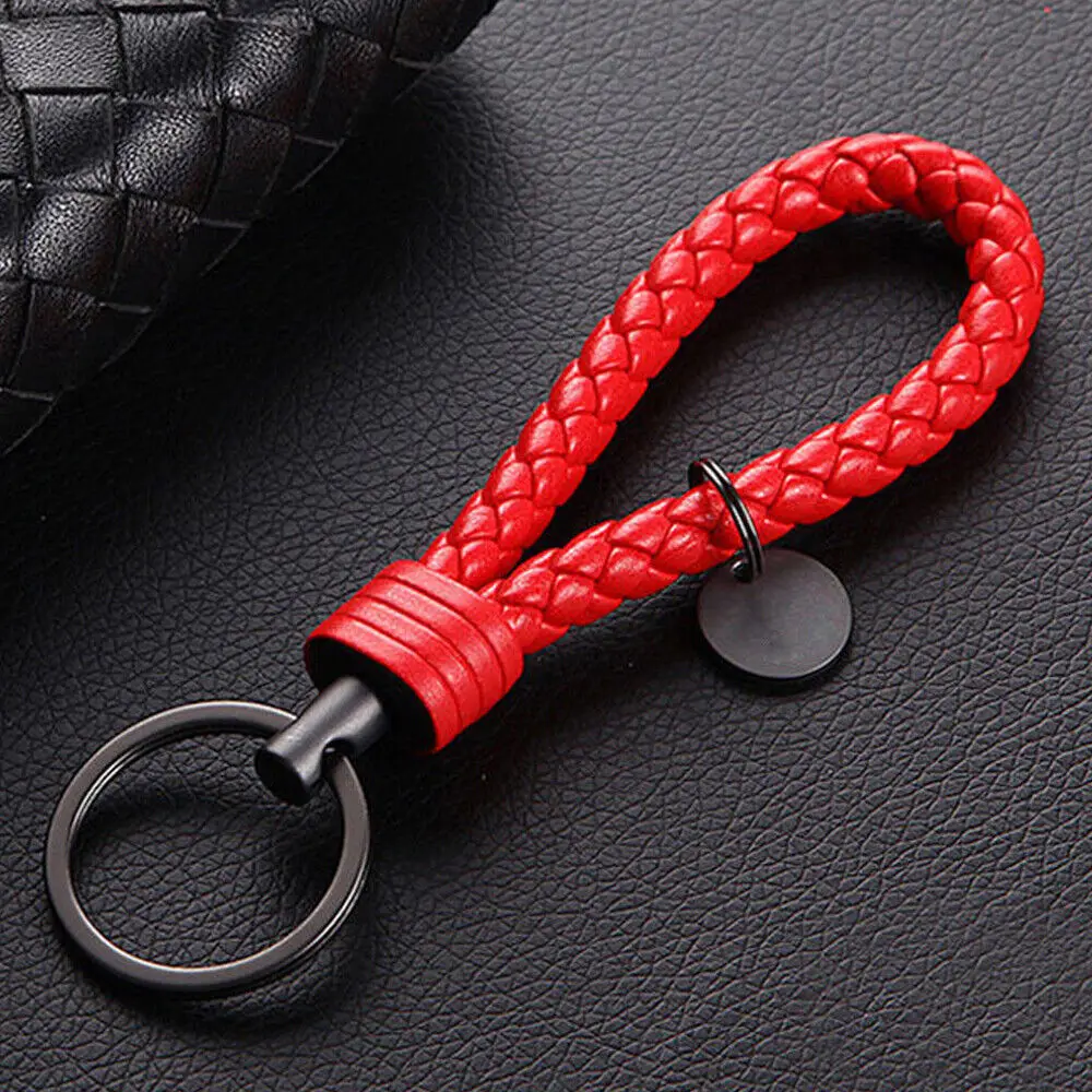 

Car Keychain Leather Rope Strap Weave Keyring Key Ring Key Chain Red Accessories