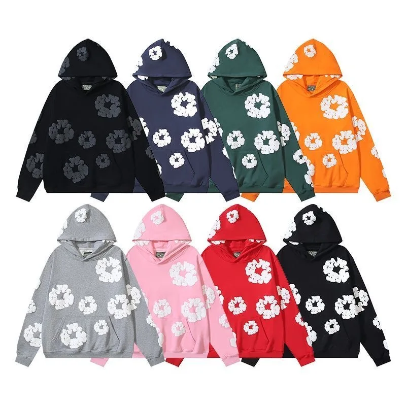 Fashion Denim Tears Quality New Men's Women's Same Kapok Foam Printing Hooded Long-sleeved Sweater Loose Fleece Sweatpants Set