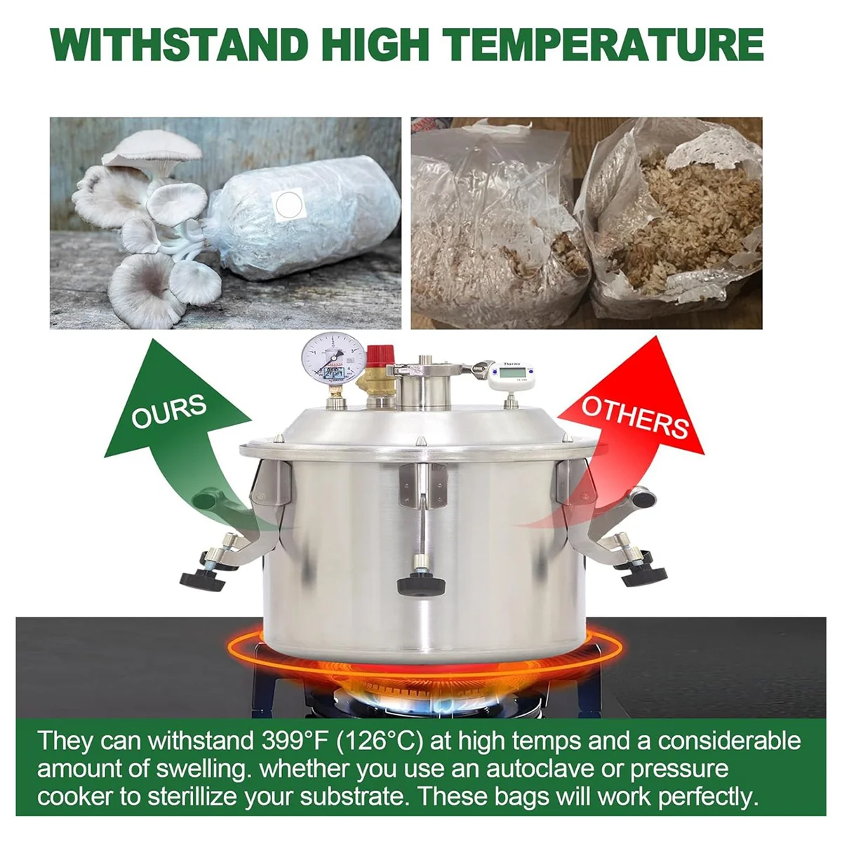 Polipropileno Cogumelo Spawn Bag, Cogumelo crescer sacos, Respirável para substrato forte lágrima, 8x5x0 Polegada, 25 Pack