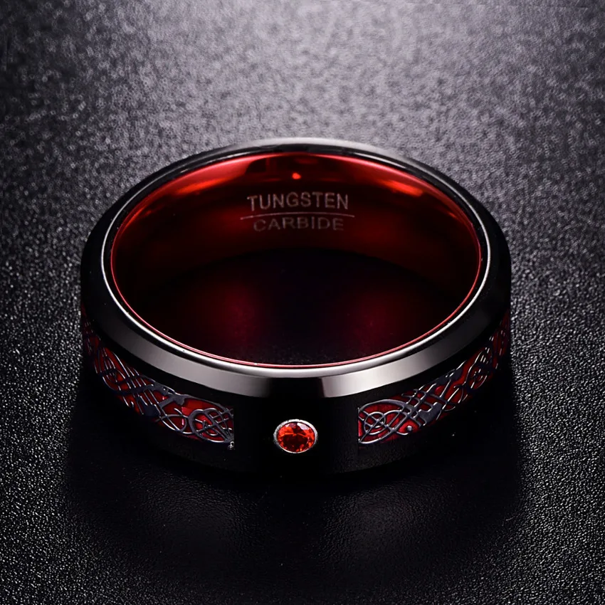 Nuncad Tungsten Carbide Ring 8MM Wide Red Polish Men\'s Classic Jewelry Wedding Band Ring Tungsten Steel Ring Comfort Fit