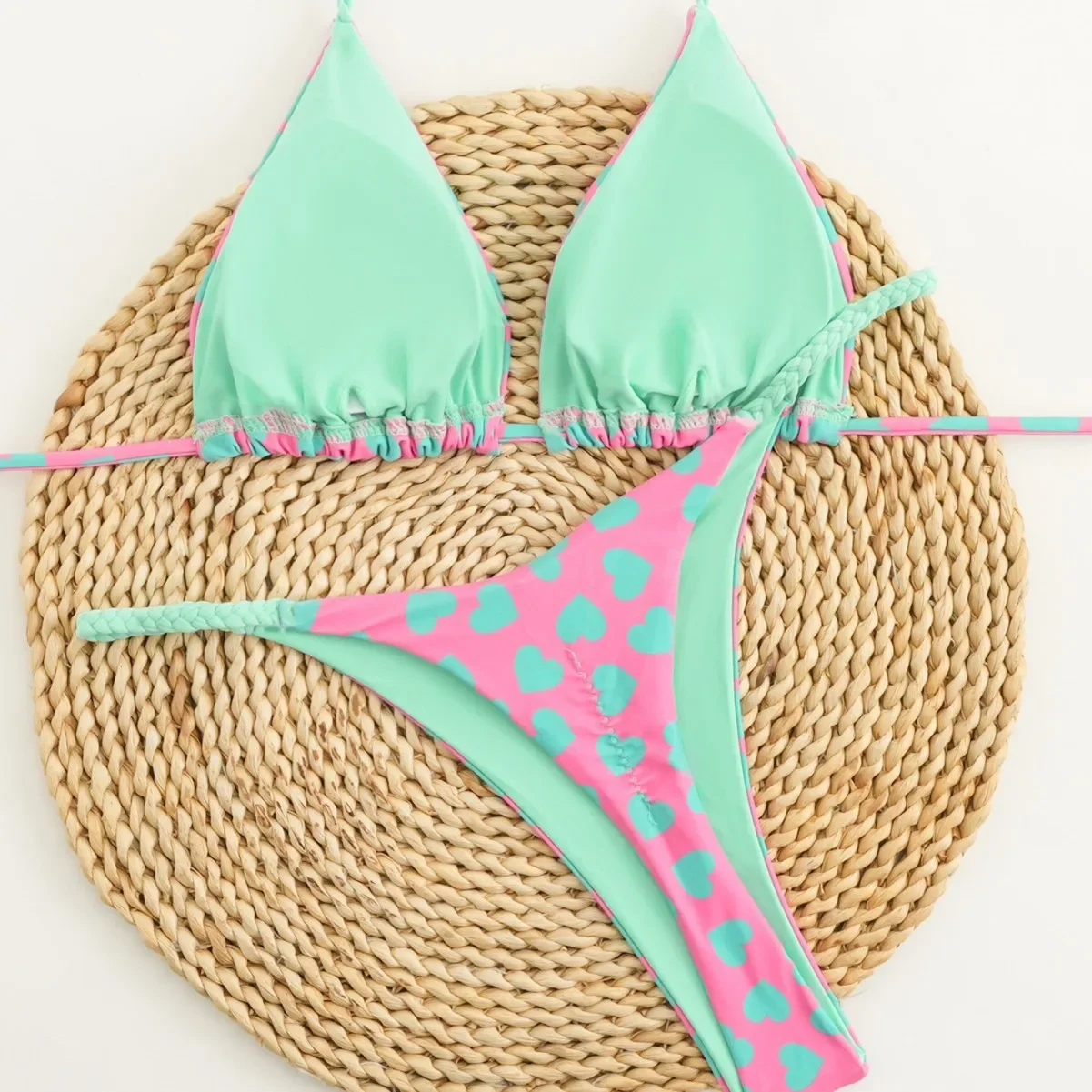 Sexy Dreieck Push-Up Bikini Brasilianische Bademode Frauen Herz Gedruckt Bikinis Gepolsterter Badeanzug Tanga Badeanzug Maillot De Bain