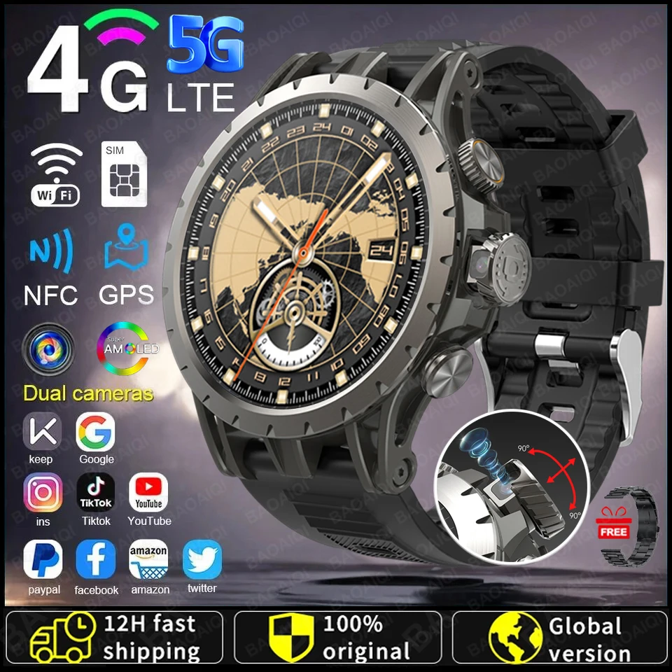 4G Full Netcom Android 9.0 4G Smart Watch 466*466 Amoled 1.43'' Screen Display GPS WIFI HD Video Call 5MP Camera Smartwatch 2025