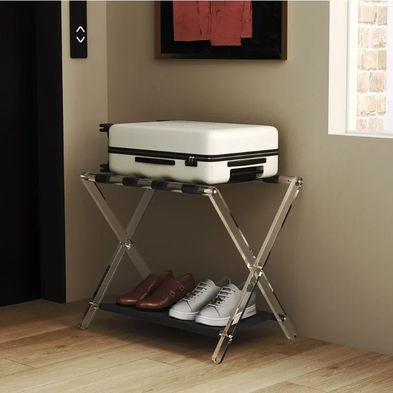 Acrylic transparent foldable hotel double shelf household room multi-functional luggage rack