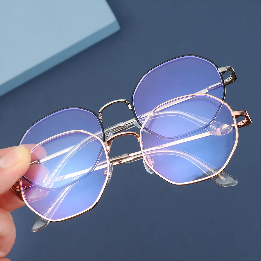 1Pc Vintage Anti Blue Light Glasses Big Frame Round Lens Mirror Simple Metal Women Men Transparent Eyewear Frames Fashion