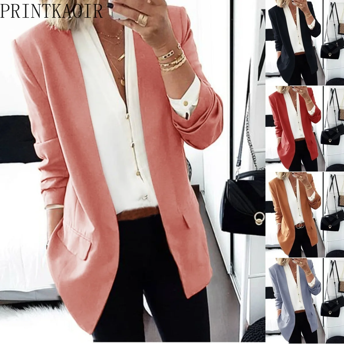 

PRINTKAOIR European American Hot Sale Slim Fit Blazer 2026 Tailored Long Sleeve Business Casual Work Jacket