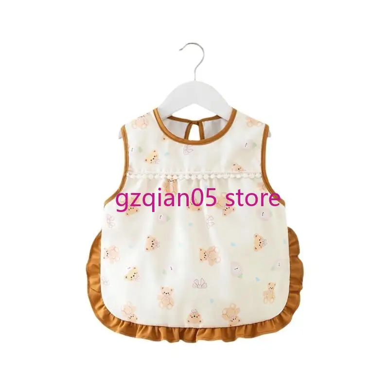 مريلة تغذية الأطفال والرضع N7ME مريلة ناعمة مقاومة للماء برقبة مربوطة، تصميم سهل الغسل بدون أكمام لسهولة التغذية