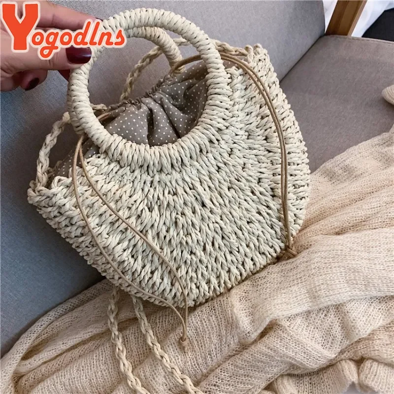 Yogodlns borsa di paglia intrecciata in Rattan semicircolare fatta a mano borse a tracolla Messenger da donna estive borsa da spiaggia piccola per