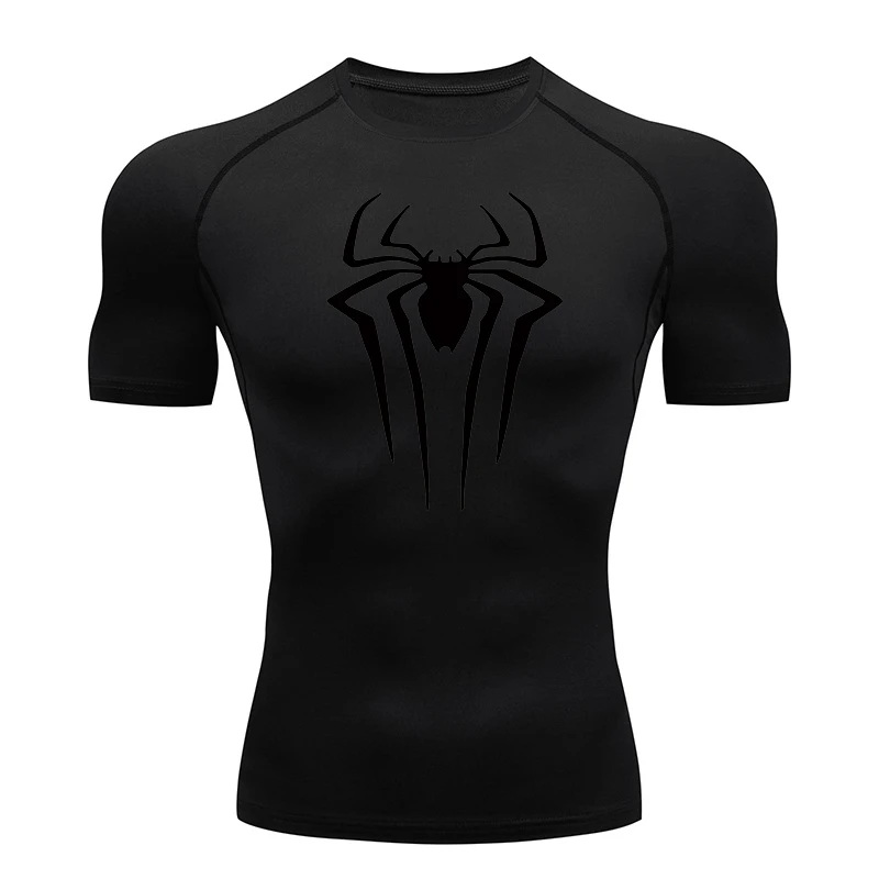 

2025 new Men's Spider Print Compression Shirts, Gym Training Short Sleeve Underwear, Quick Drying