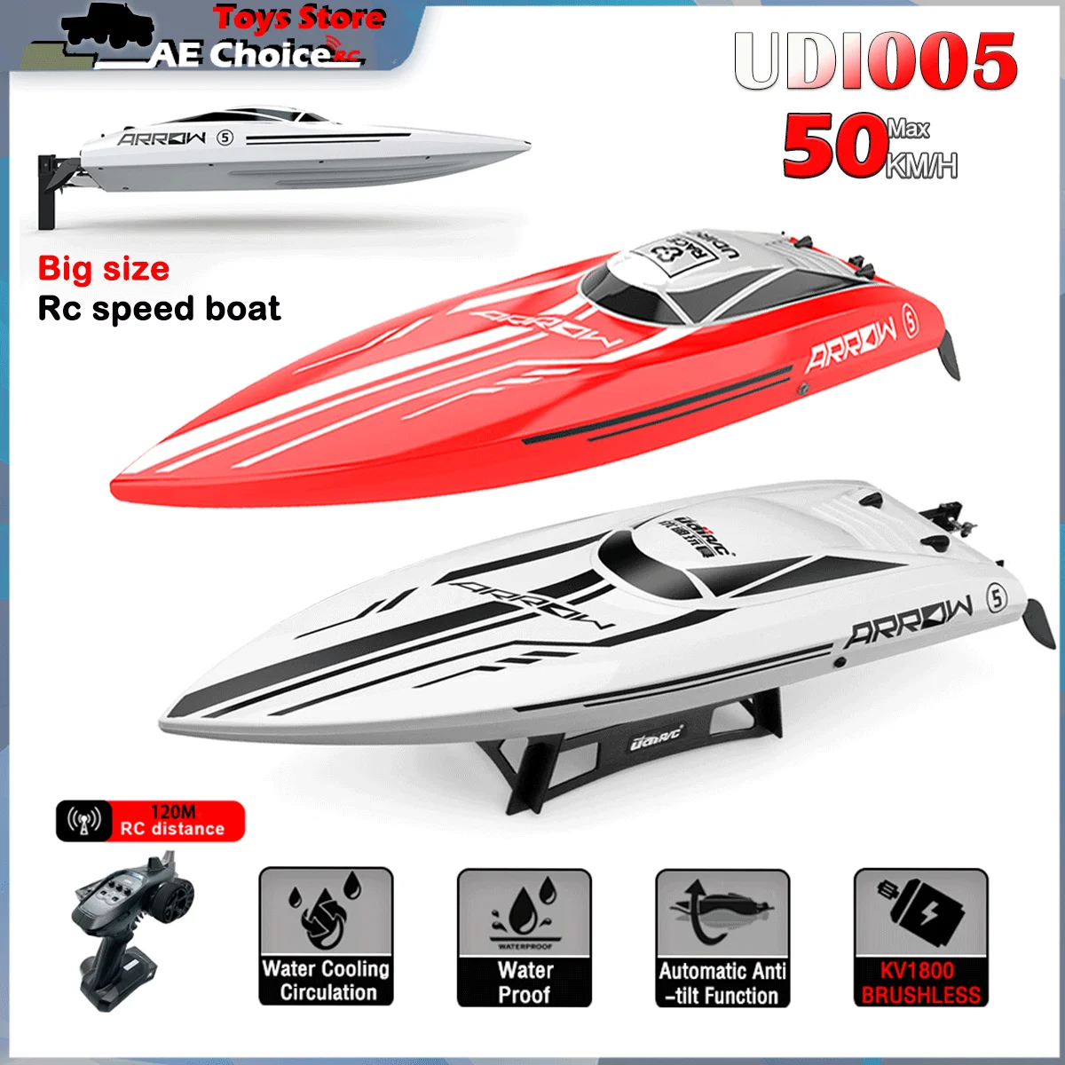 

Udirc Udi005 50km/h High Speed Brushless Motor 2.4GHz RC Boat Remote Control RC Speedboat PvC Electric Boat Toys Gift for Boy