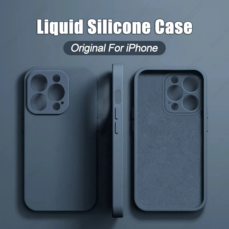 Luxury Original Liquid Silicone Case For iPhone 15 14 13 12 11 Pro Max Plus Soft Cases Shockproof Bumper Cover Phone Accessories