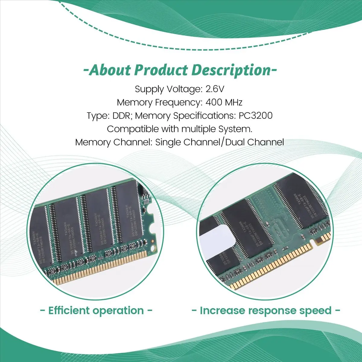 Memoria feelfeel de 2.6V DDR 400MHz 1GB, 184 pines, PC3200, para computadora de escritorio, RAM, CPU, GPU, APU, Non-ECC, CL3, DIMM