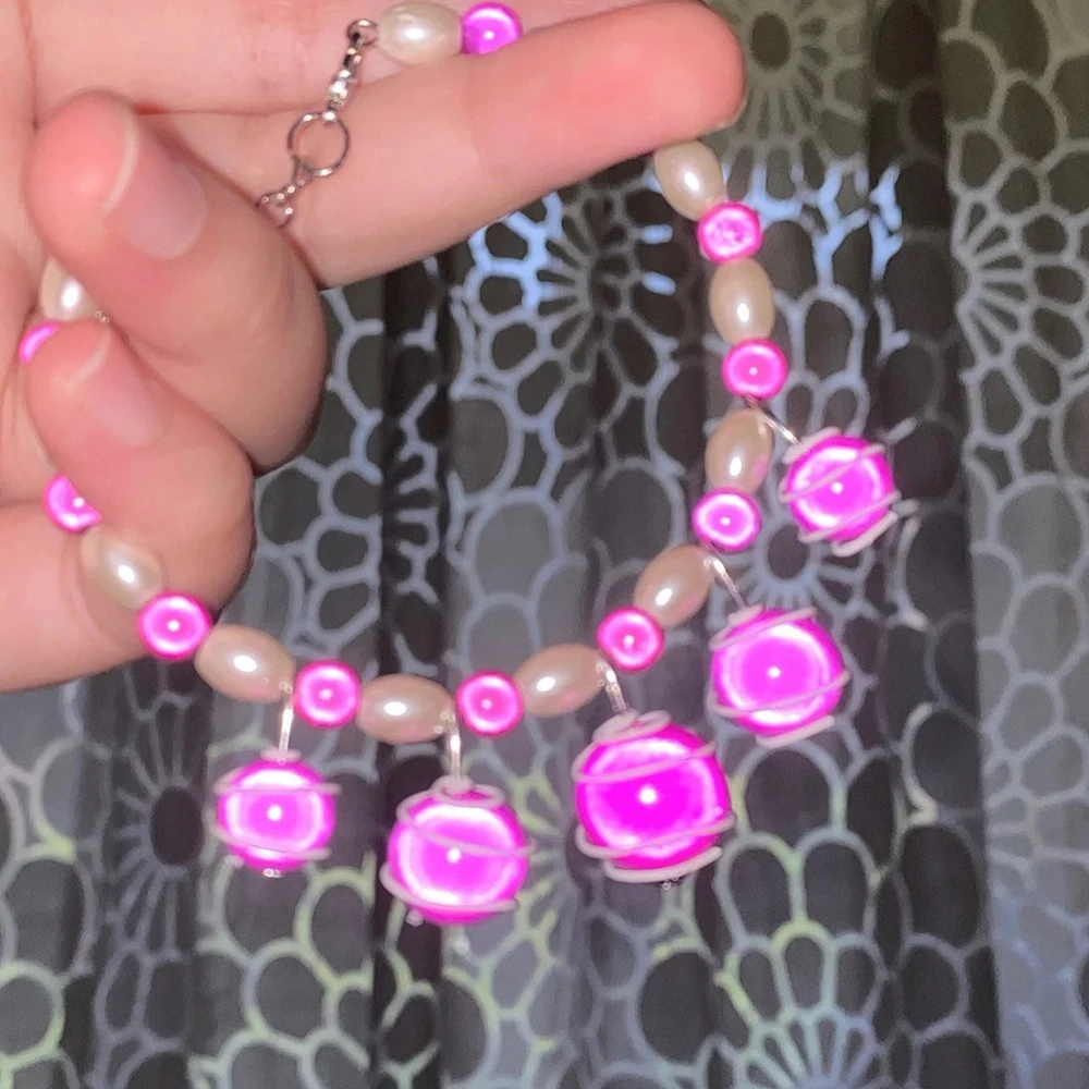 Cartoon Lady Anime Girl Character Luminous Beaded Bracelet Pink Hand Chain Adjustable Bangles Unisex Jewelry Accessory
