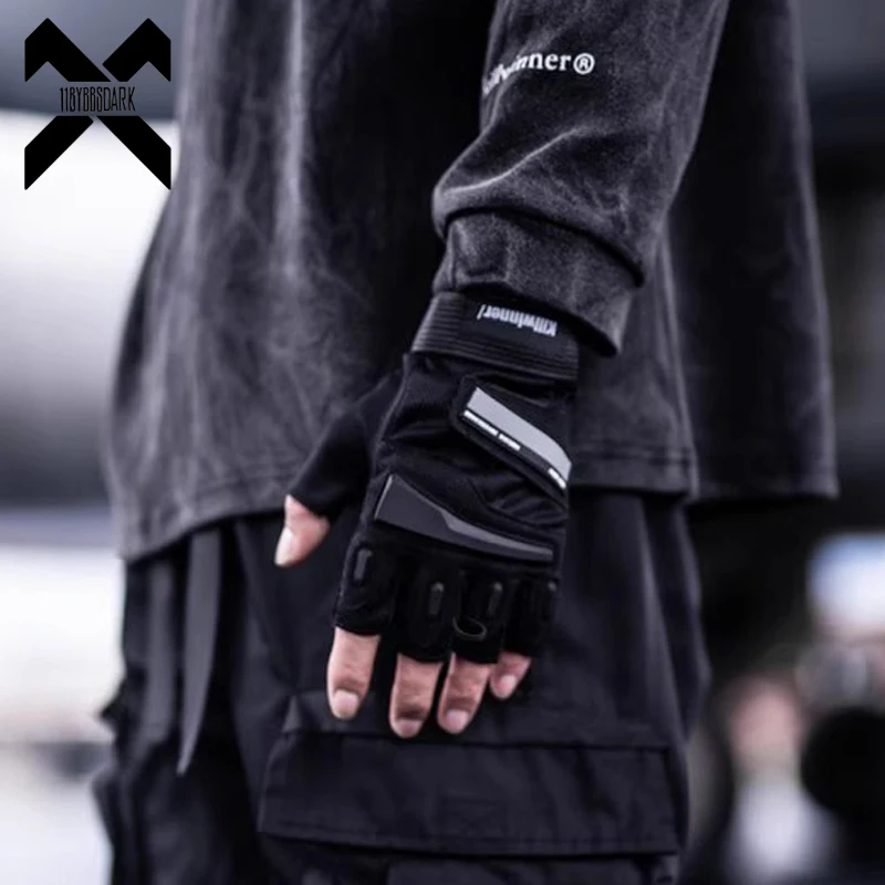 Hip Hop Tactical Half Finger Gloves Men's Techwear Cross-country Mountain Bike Motorcycle  Adjustable Fingerless Gloves Function