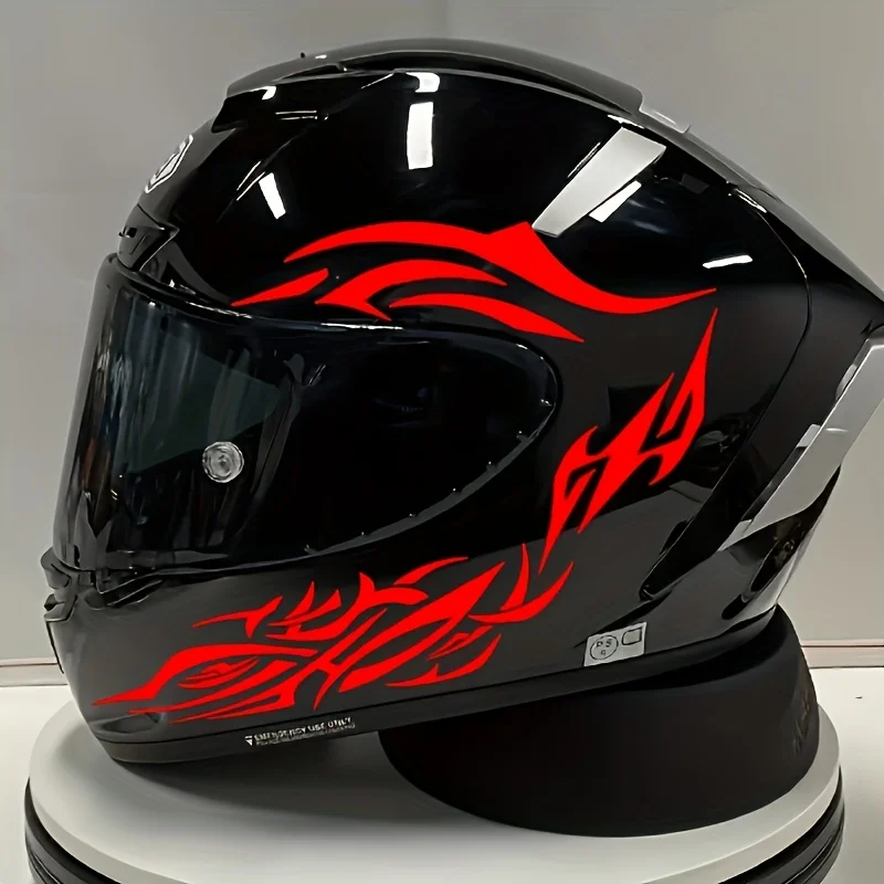 Waterproof Durable Vinyl Decal, Black & Red Accents, Ideal for Rider Gift & Bike Deco1pc Red Flame Motorcycle Helmet Sticker,