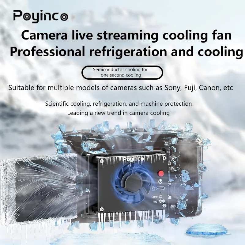 Poyinco Camera Cooling System Heat Sink Cooling Fan Build-in Battery for Canon Nikon Fuji Sony ZVE1 A7M4 A7S3 A6700 ZVE10 A7C2